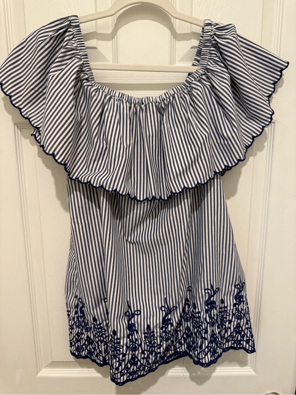 A Pea in the Pod Blue and White Stripe Embroidered Maternity Top